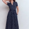 Naomi Jersey Midi Dress Navy and Ivory, Painted Dot Naomi Jersey Midi Dress Navy and Ivory, Painted Dot