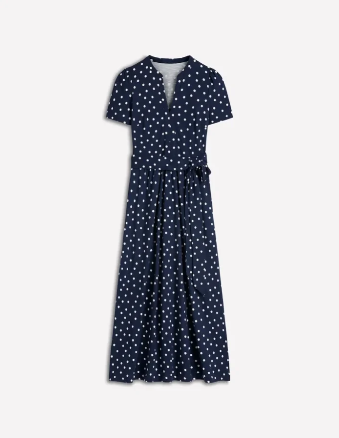 Naomi Jersey Midi Dress Navy and Ivory, Painted Dot Naomi Jersey Midi Dress Navy and Ivory, Painted Dot