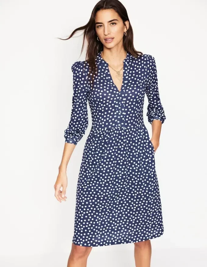 Naomi Relaxed Jersey Dress French Navy, Abstract Dot Naomi Relaxed Jersey Dress French Navy, Abstract Dot