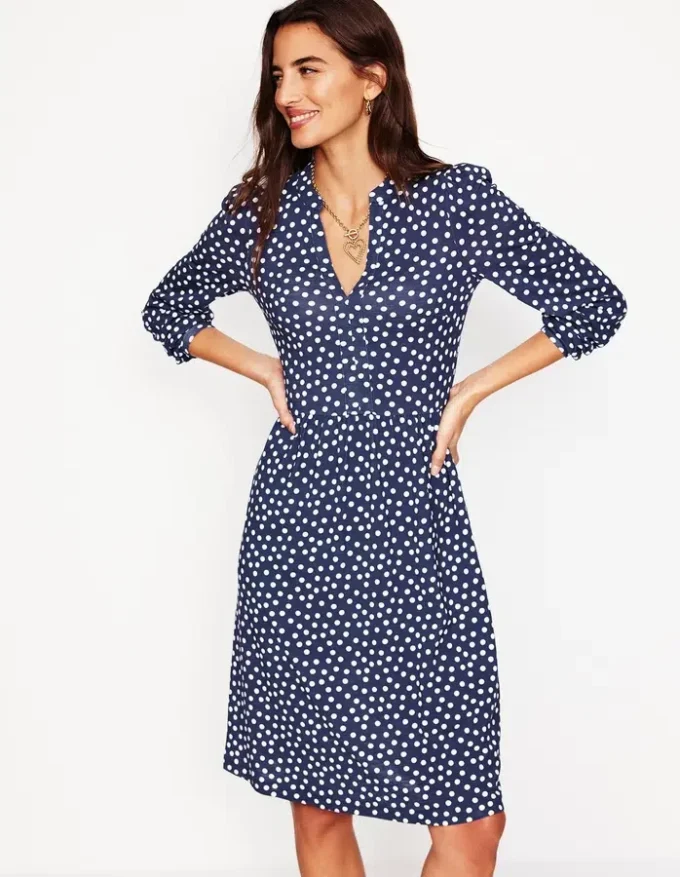 Naomi Relaxed Jersey Dress French Navy, Abstract Dot Naomi Relaxed Jersey Dress French Navy, Abstract Dot