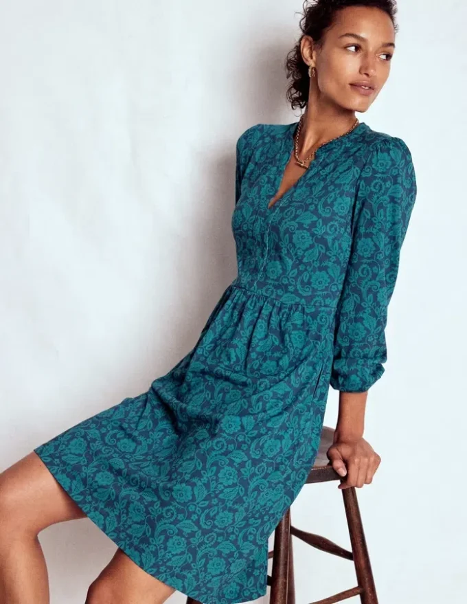 Naomi Relaxed Jersey Dress Midnight Ocean, Ornate Flora Naomi Relaxed Jersey Dress Midnight Ocean, Ornate Flora