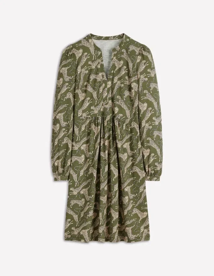 Naomi Relaxed Jersey Dress Woodland Green, Leopard