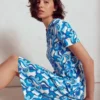 Naomi Short Jersey Dress Blue, Abstract Swirl Naomi Short Jersey Dress Blue, Abstract Swirl
