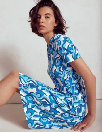 Naomi Short Jersey Dress Blue, Abstract Swirl