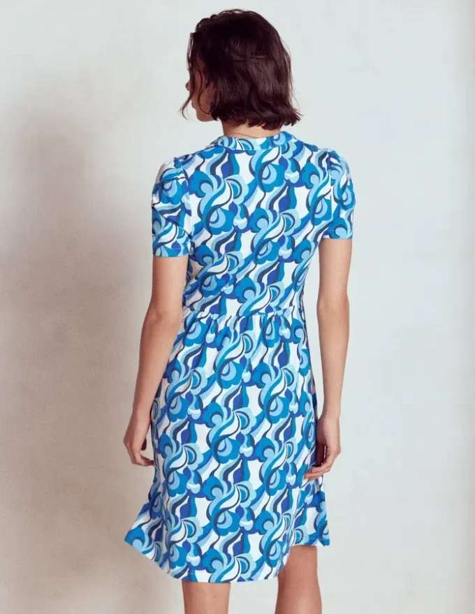 Naomi Short Jersey Dress Blue, Abstract Swirl Naomi Short Jersey Dress Blue, Abstract Swirl