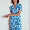 Naomi Short Jersey Dress Blue, Abstract Swirl Naomi Short Jersey Dress Blue, Abstract Swirl