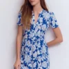 Naomi Short Jersey Dress Blue, Botanical Flourish Mono Naomi Short Jersey Dress Blue, Botanical Flourish Mono