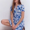 Naomi Short Jersey Dress Blue, Botanical Flourish Mono Naomi Short Jersey Dress Blue, Botanical Flourish Mono