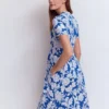 Naomi Short Jersey Dress Blue, Botanical Flourish Mono Naomi Short Jersey Dress Blue, Botanical Flourish Mono