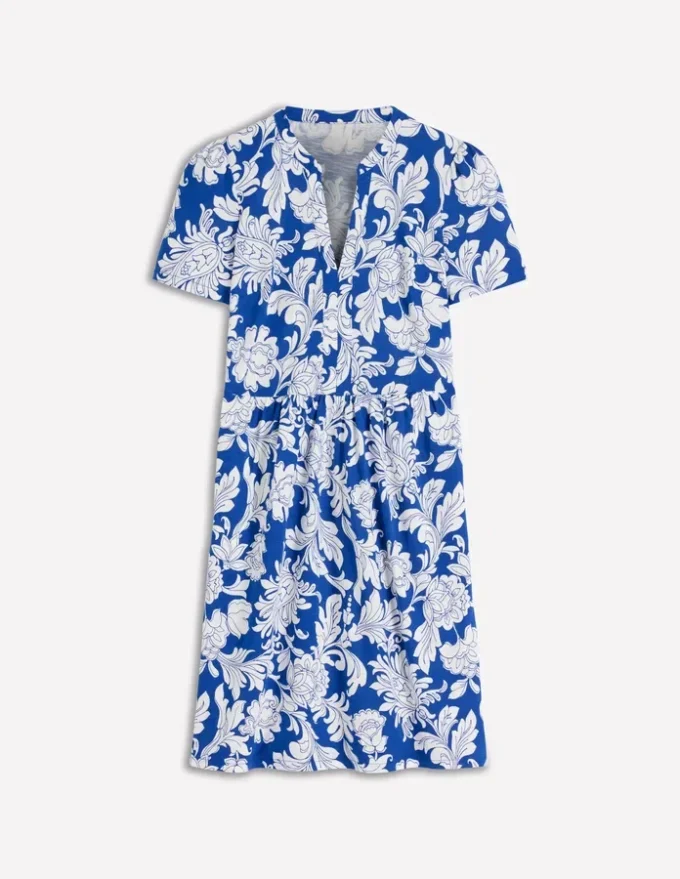 Naomi Short Jersey Dress Blue, Botanical Flourish Mono Naomi Short Jersey Dress Blue, Botanical Flourish Mono