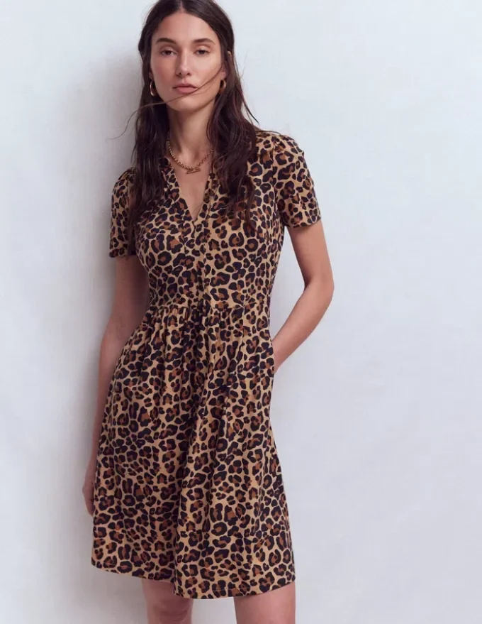 Naomi Short Jersey Dress Camel, Cheetah Pop Naomi Short Jersey Dress Camel, Cheetah Pop