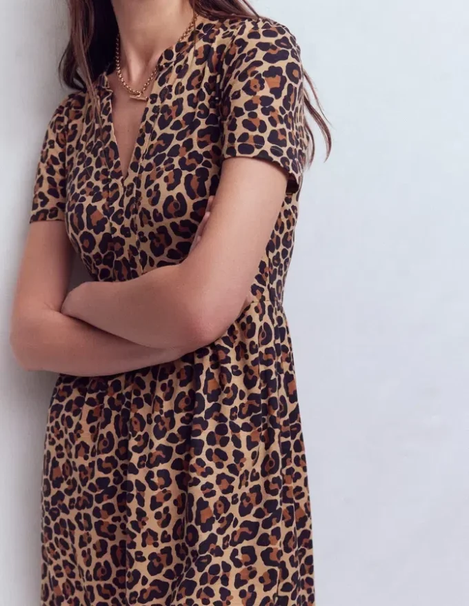 Naomi Short Jersey Dress Camel, Cheetah Pop Naomi Short Jersey Dress Camel, Cheetah Pop