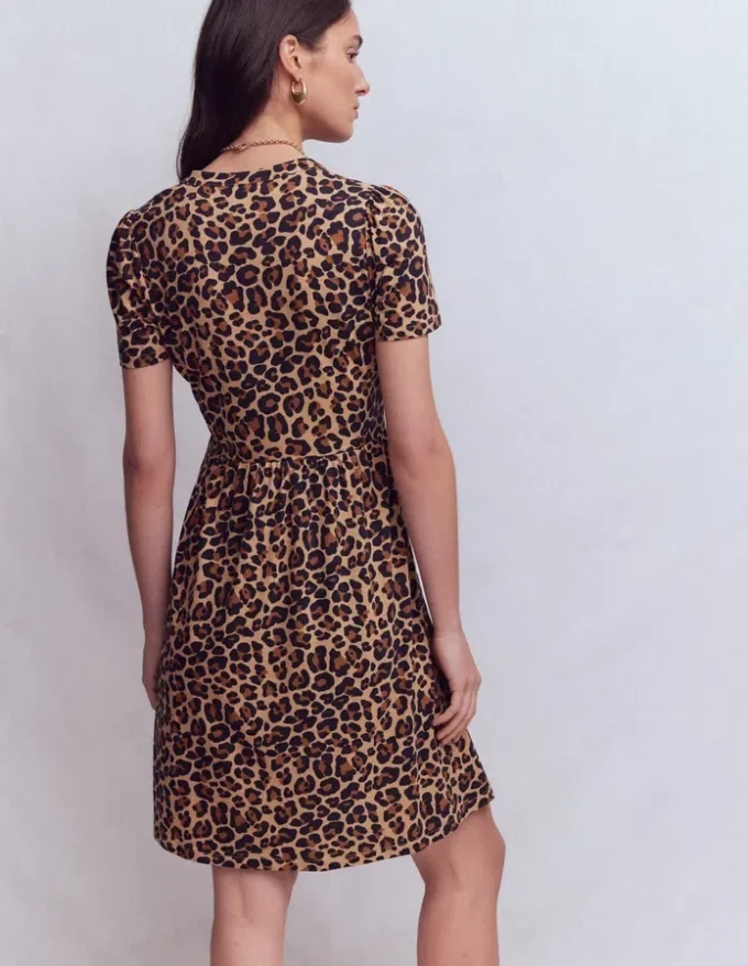 Naomi Short Jersey Dress Camel, Cheetah Pop Naomi Short Jersey Dress Camel, Cheetah Pop