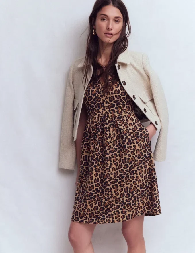 Naomi Short Jersey Dress Camel, Cheetah Pop Naomi Short Jersey Dress Camel, Cheetah Pop