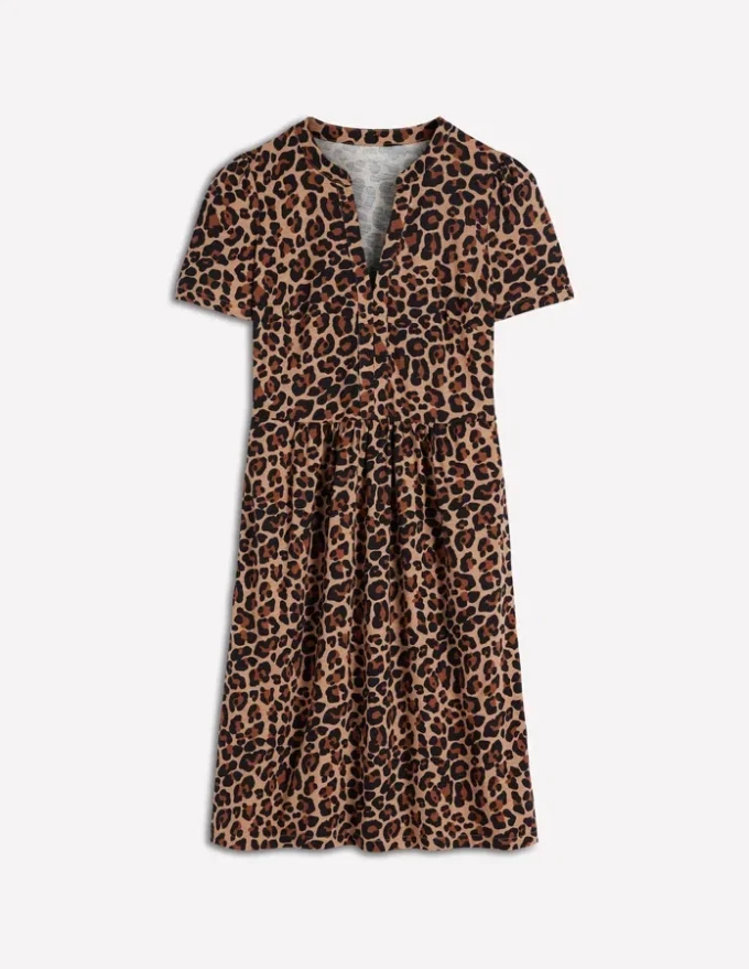 Naomi Short Jersey Dress Camel, Cheetah Pop Naomi Short Jersey Dress Camel, Cheetah Pop