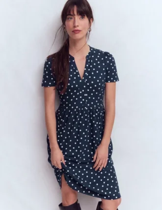 Naomi Short Jersey Dress French Navy, Painted Dot