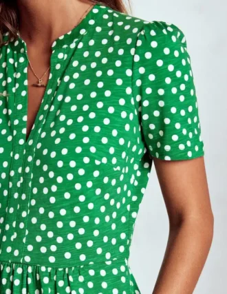 Naomi Short Jersey Dress Highland Green, Painted Dot