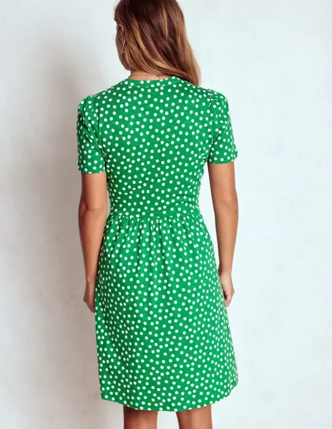 Naomi Short Jersey Dress Highland Green, Painted Dot Naomi Short Jersey Dress Highland Green, Painted Dot