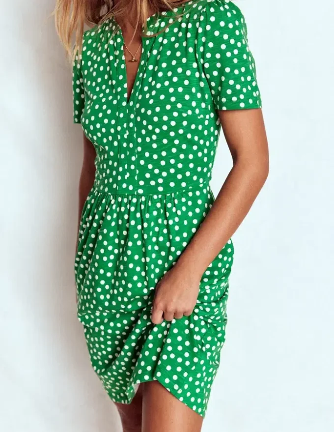 Naomi Short Jersey Dress Highland Green, Painted Dot Naomi Short Jersey Dress Highland Green, Painted Dot