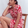 Naomi Short Jersey Dress Merida Red, Leafy Cascade Mono Naomi Short Jersey Dress Merida Red, Leafy Cascade Mono
