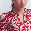 Naomi Short Jersey Dress Merida Red, Leafy Cascade Mono Naomi Short Jersey Dress Merida Red, Leafy Cascade Mono