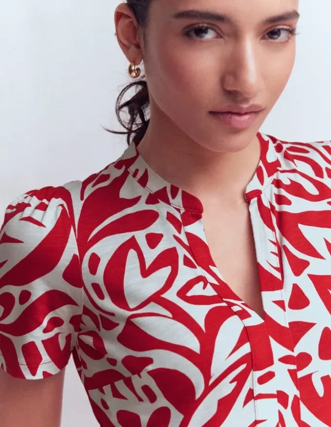 Naomi Short Jersey Dress Merida Red, Leafy Cascade Mono Naomi Short Jersey Dress Merida Red, Leafy Cascade Mono