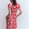 Naomi Short Jersey Dress Merida Red, Leafy Cascade Mono Naomi Short Jersey Dress Merida Red, Leafy Cascade Mono