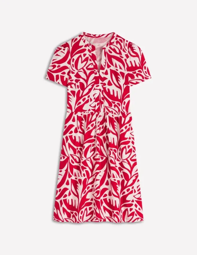Naomi Short Jersey Dress Merida Red, Leafy Cascade Mono Naomi Short Jersey Dress Merida Red, Leafy Cascade Mono