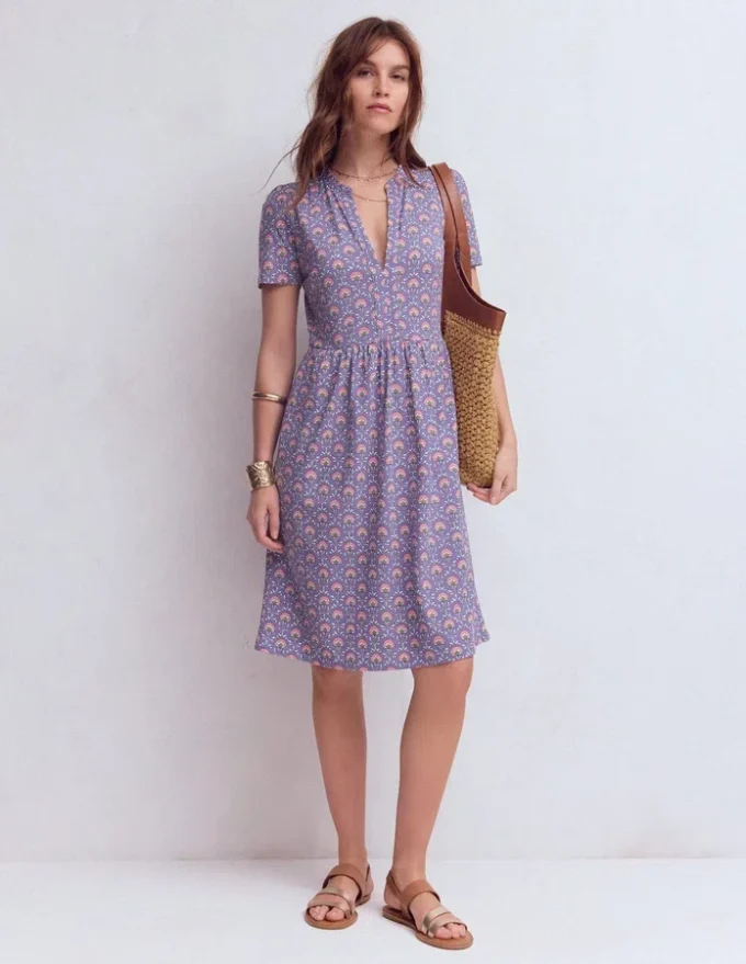 Naomi Short Jersey Dress Purple Thistle, Flower Lattice Naomi Short Jersey Dress Purple Thistle, Flower Lattice