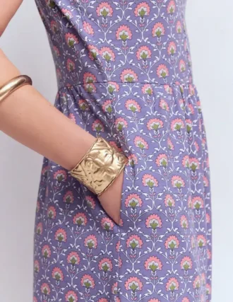 Naomi Short Jersey Dress Purple Thistle, Flower Lattice