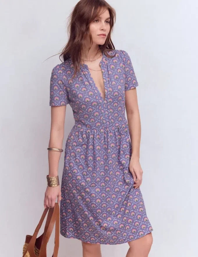 Naomi Short Jersey Dress Purple Thistle, Flower Lattice Naomi Short Jersey Dress Purple Thistle, Flower Lattice
