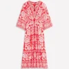 Nell Kimono Midi Jersey Dress Bright Cherry, Ornate Floret Nell Kimono Midi Jersey Dress Bright Cherry, Ornate Floret