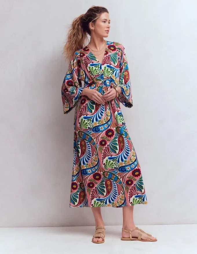 Nell Kimono Midi Jersey Dress Multi, Enchanted Paisley Nell Kimono Midi Jersey Dress Multi, Enchanted Paisley