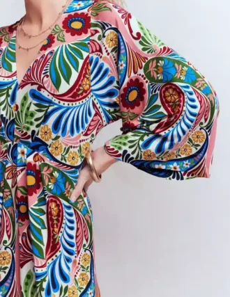 Nell Kimono Midi Jersey Dress Multi, Enchanted Paisley