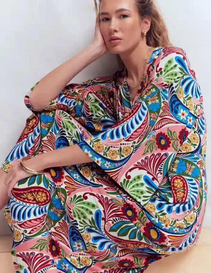 Nell Kimono Midi Jersey Dress Multi, Enchanted Paisley Nell Kimono Midi Jersey Dress Multi, Enchanted Paisley