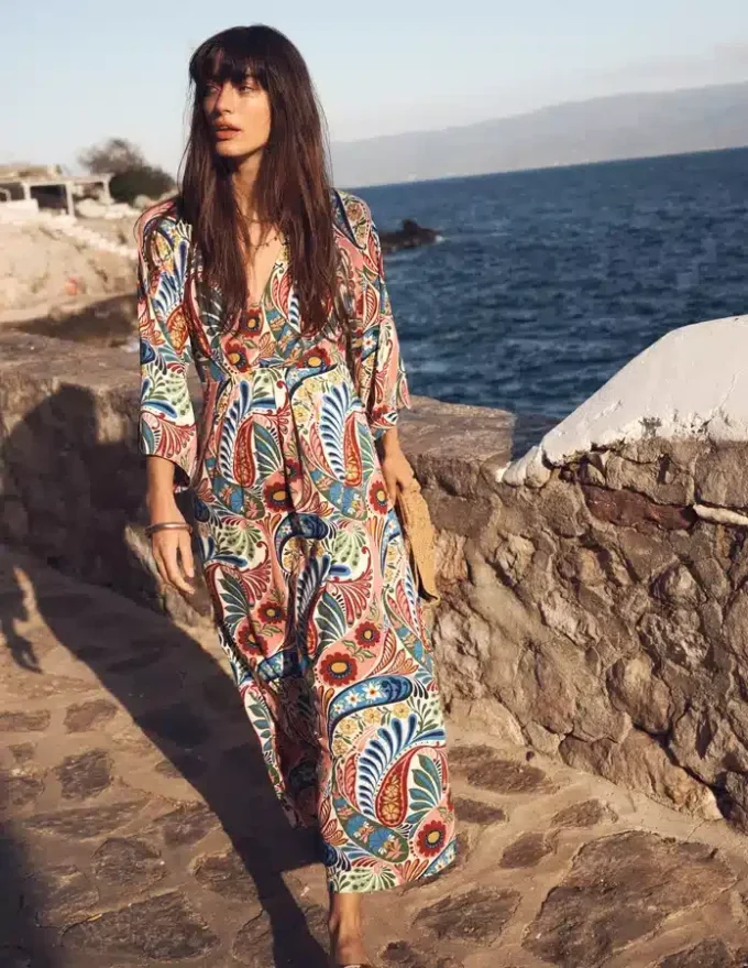 Nell Kimono Midi Jersey Dress Multi, Enchanted Paisley Nell Kimono Midi Jersey Dress Multi, Enchanted Paisley