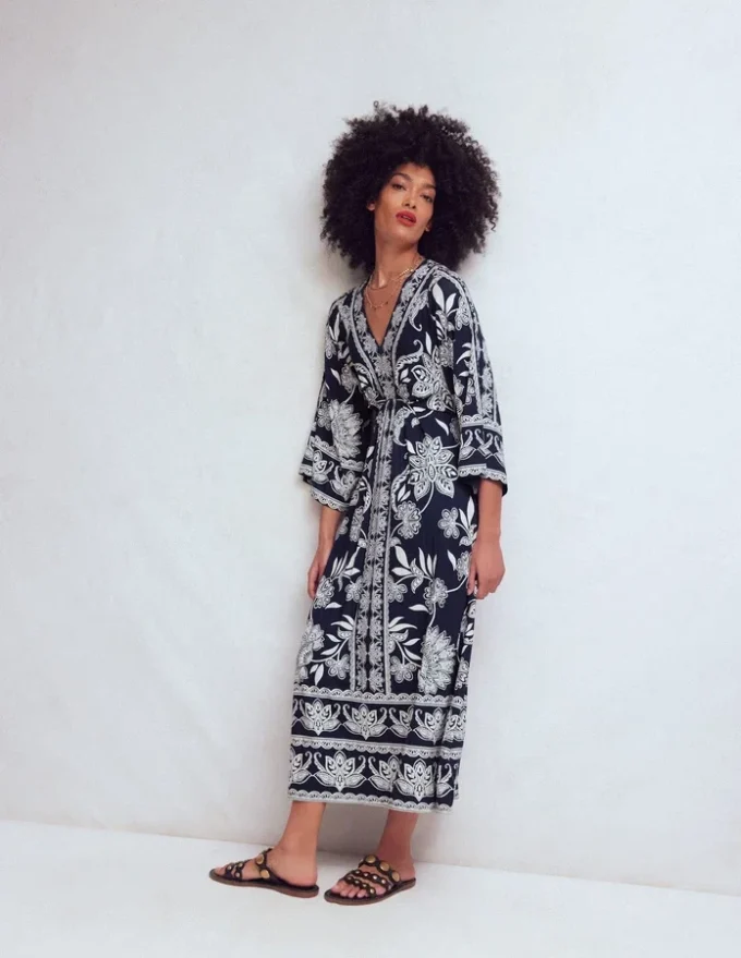 Nell Kimono Midi Jersey Dress Navy, Elegant Blossom Nell Kimono Midi Jersey Dress Navy, Elegant Blossom