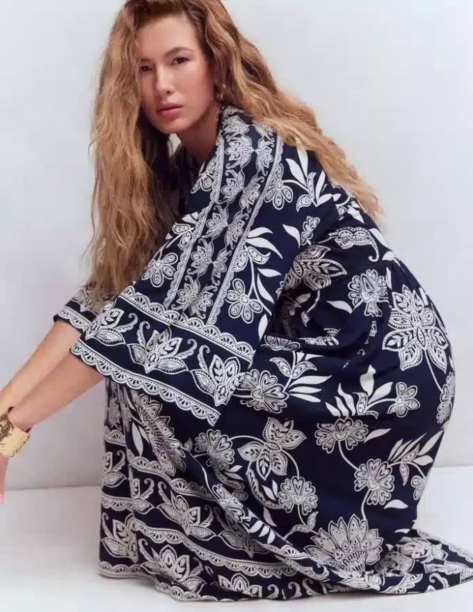 Nell Kimono Midi Jersey Dress Navy, Elegant Blossom Nell Kimono Midi Jersey Dress Navy, Elegant Blossom