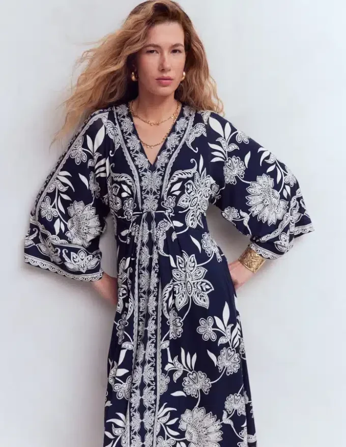 Nell Kimono Midi Jersey Dress Navy, Elegant Blossom Nell Kimono Midi Jersey Dress Navy, Elegant Blossom