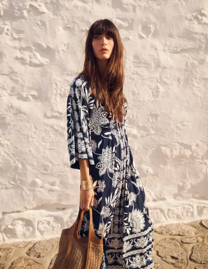 Nell Kimono Midi Jersey Dress Navy, Elegant Blossom Nell Kimono Midi Jersey Dress Navy, Elegant Blossom
