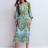 Nell Kimono Midi Jersey Dress Olive, Ornamental Garden Nell Kimono Midi Jersey Dress Olive, Ornamental Garden