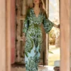 Nell Kimono Midi Jersey Dress Olive, Ornamental Garden Nell Kimono Midi Jersey Dress Olive, Ornamental Garden