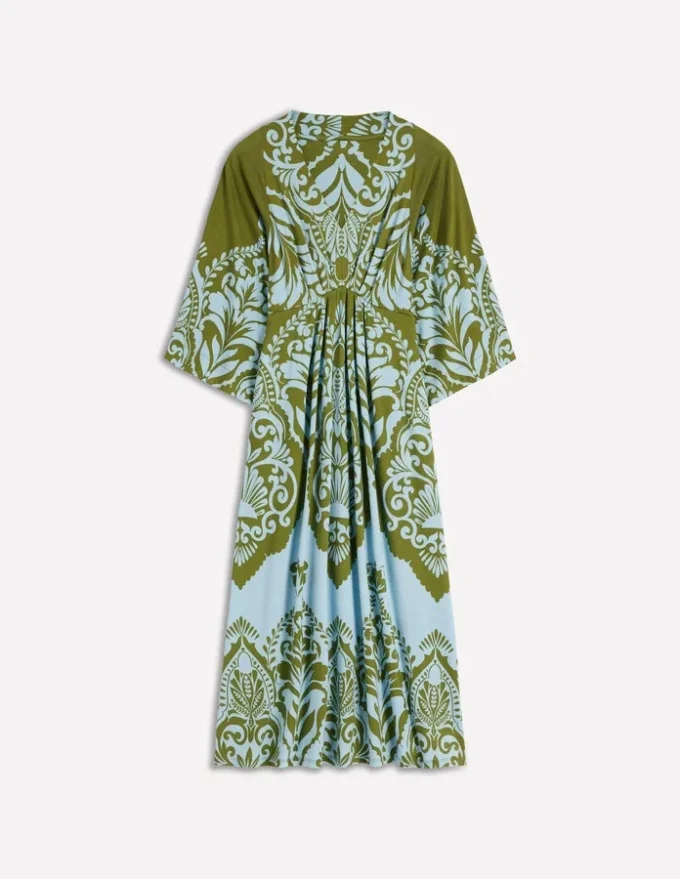 Nell Kimono Midi Jersey Dress Olive, Ornamental Garden Nell Kimono Midi Jersey Dress Olive, Ornamental Garden