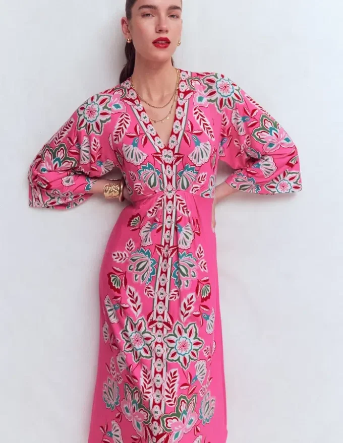 Nell Kimono Midi Jersey Dress Pink, Blossom Elegance Nell Kimono Midi Jersey Dress Pink, Blossom Elegance