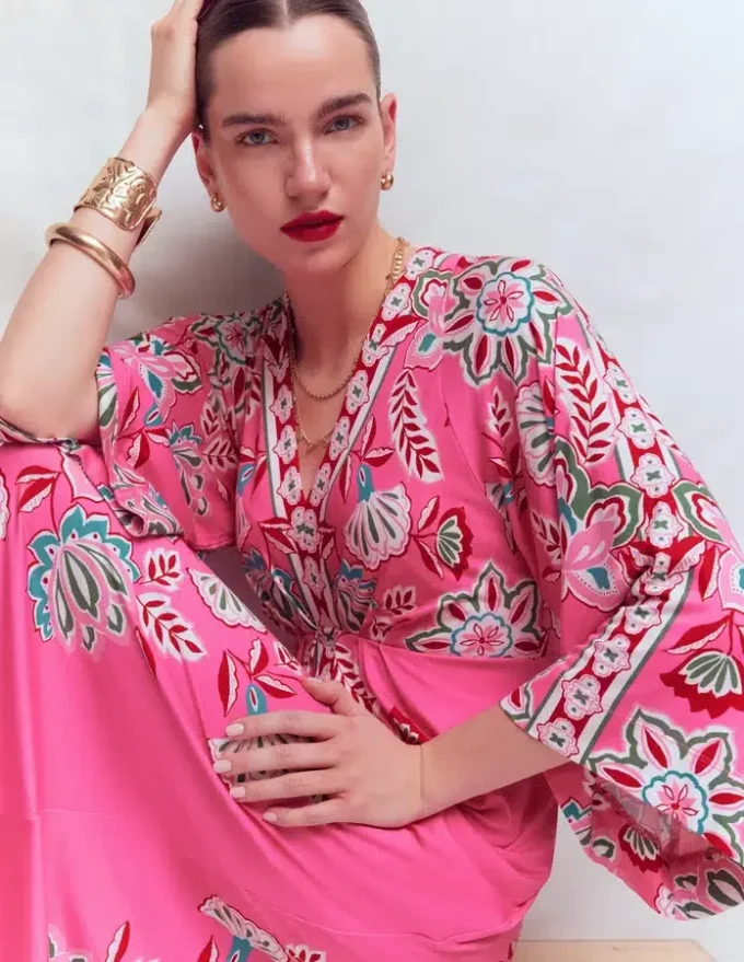 Nell Kimono Midi Jersey Dress Pink, Blossom Elegance Nell Kimono Midi Jersey Dress Pink, Blossom Elegance