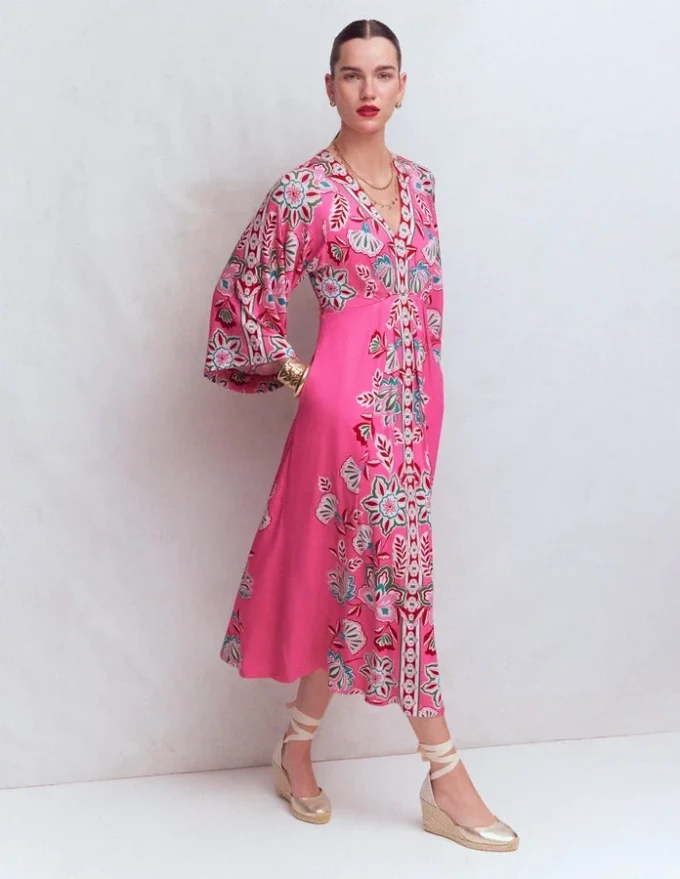 Nell Kimono Midi Jersey Dress Pink, Blossom Elegance Nell Kimono Midi Jersey Dress Pink, Blossom Elegance