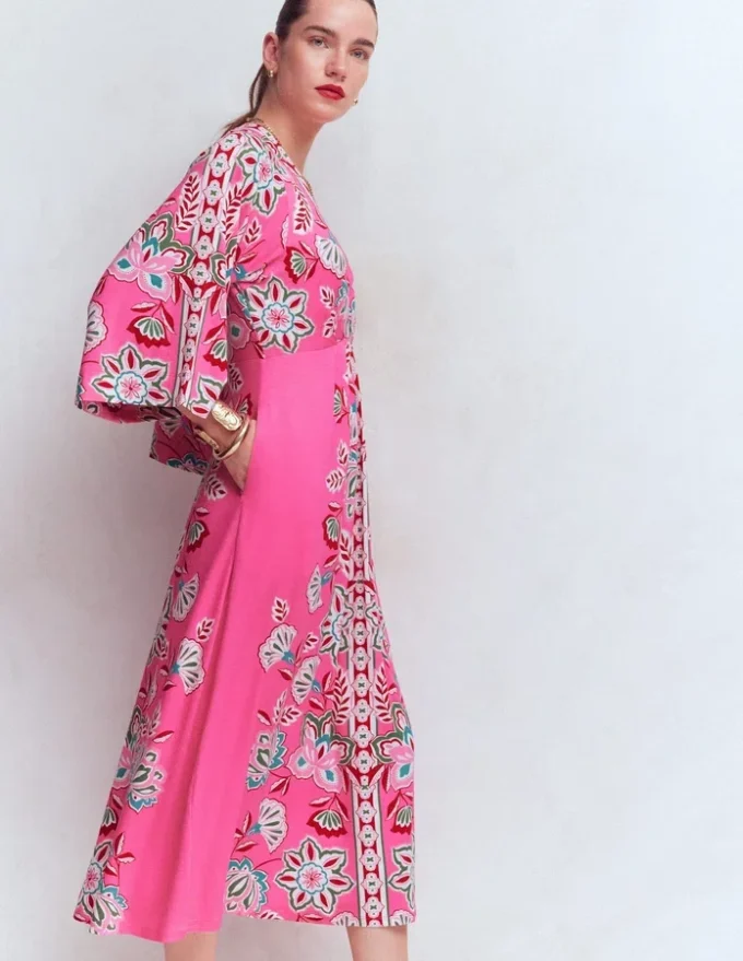 Nell Kimono Midi Jersey Dress Pink, Blossom Elegance Nell Kimono Midi Jersey Dress Pink, Blossom Elegance