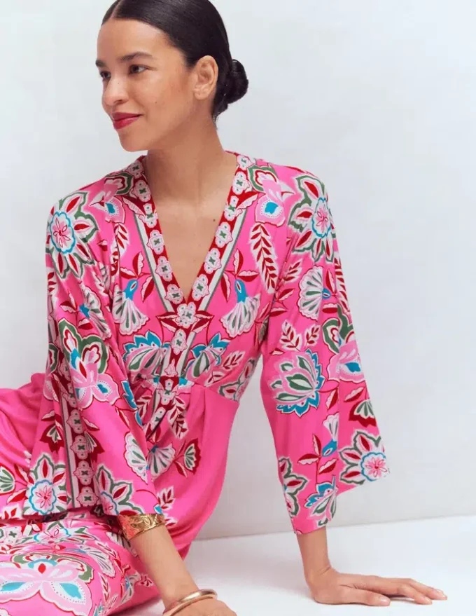 Nell Kimono Midi Jersey Dress Pink, Blossom Elegance Nell Kimono Midi Jersey Dress Pink, Blossom Elegance