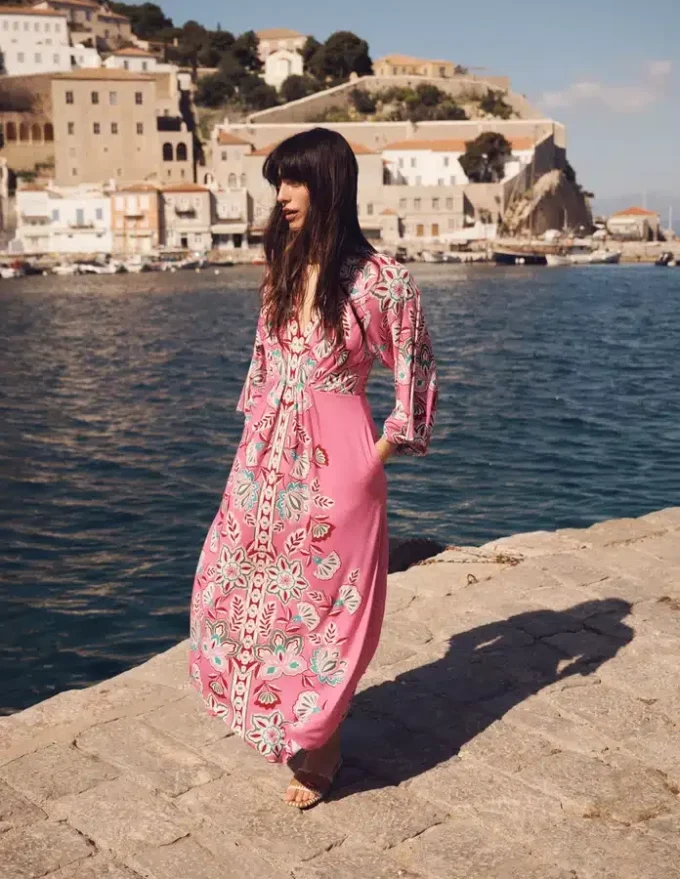 Nell Kimono Midi Jersey Dress Pink, Blossom Elegance Nell Kimono Midi Jersey Dress Pink, Blossom Elegance