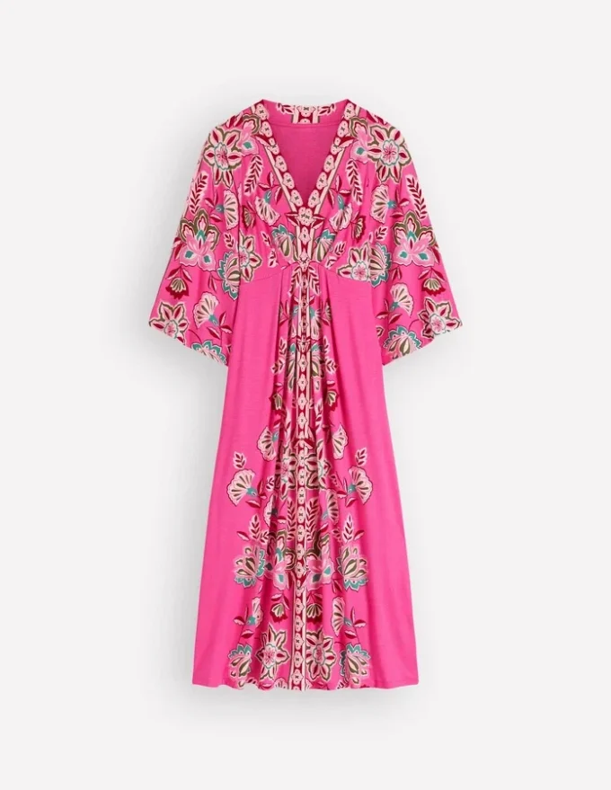 Nell Kimono Midi Jersey Dress Pink, Blossom Elegance Nell Kimono Midi Jersey Dress Pink, Blossom Elegance